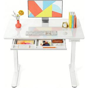 Marsail 37 x 22 inch Glass Standing Desk with 4-Zone Drawer Storage, White