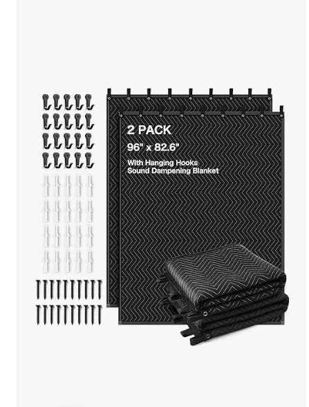 Sound Absorbing Blanket, 48"H x 48"W Sound Dampening Curtain, Reduce Noise and Blackout, Sound Absorption Sheet, Recording Studio Acoustical Treatments, 0.24" Thickness, Black