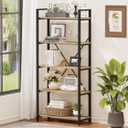 FATORRI 5 Tier Bookshelf, Industrial Wood and Metal Book Shelves for Display, Tall Etagere Bookcase and Rustic Shelving Unit (Rustic Oak)