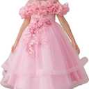 Girls' Special Occasion Dresses with Cloud Shoulder Design, Mid-Length Easter Dress for Girls (8 Years, Pink)