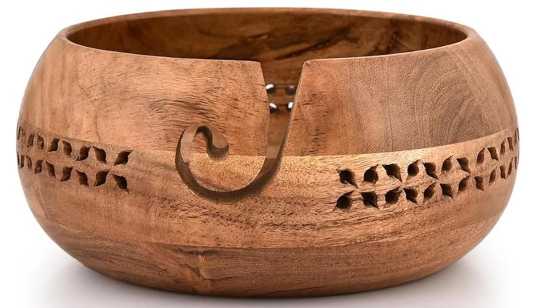 Kimona Yarn Storage Wooden Yarn Bowl Knitting Bowl Large Crochet Yarn Holder Gifts for Women (8" X 8" X 4")
