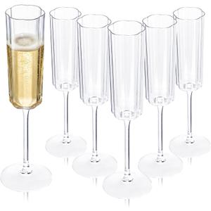 Ciaell 24 Pack Plastic Champagne Flutes - 6 Oz Flower Wavy Champagne Plastic Glasses - Heavy Duty Vintage Disposable Flutes for Party & Anniversary & Wedding