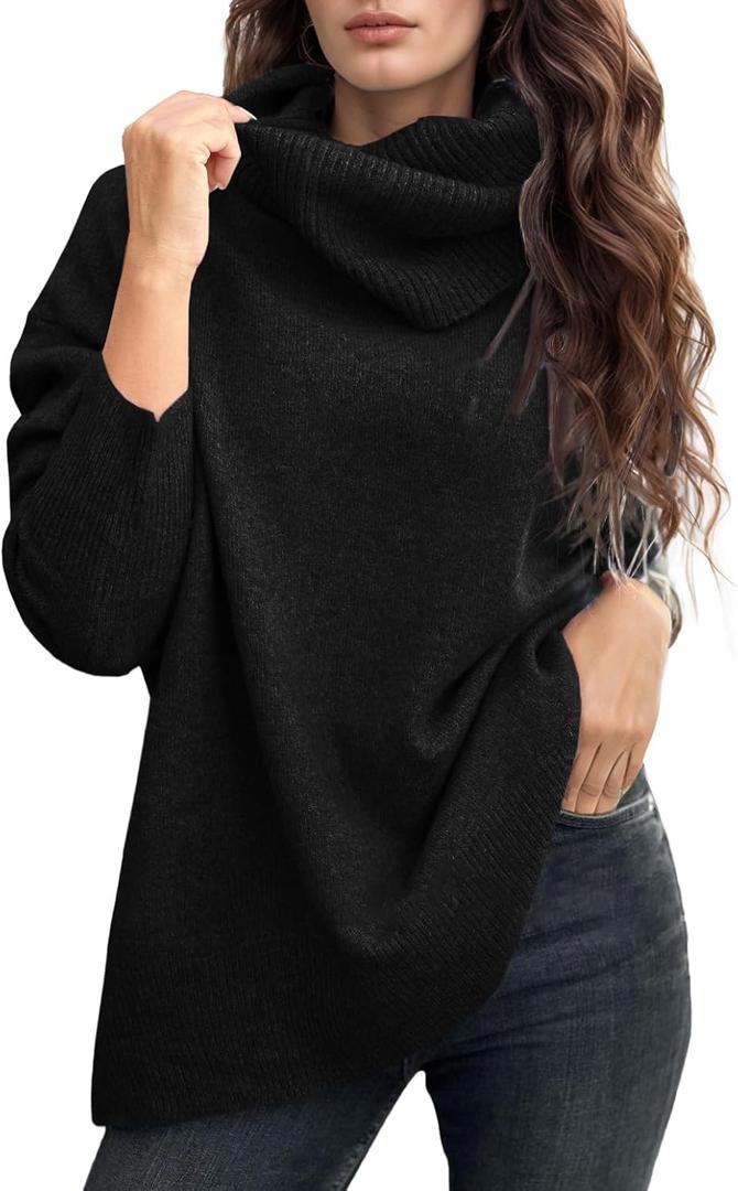 UNCLECAT Women's Oversized Turtleneck Sweaters Winter Long Sleeve Pullover (Black, M)