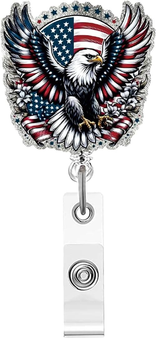 USA 250th Anniversary Badge Reel Bald Eagle and American Flag with Eagle Badge Reel Retractable Clip, Cute Gifts for Nursing Student Medical Worker Teacher Doctor