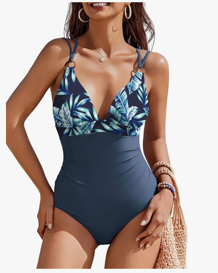 AI'MAGE Women's One Piece Swimsuit 2025 Tummy Control Bathing Suit Slimming O-Ring Swim Suits Crisscross Back Swimwear M