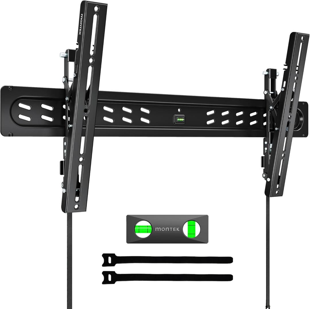 monTEK Ultra Slim Tilting TV Wall Mount Bracket for 4395" Flat & Curved TVs, 1.2" Low Profile, Anti-Glare Tilt, Holds 150 lbs, Supports VESA 800x400, Fits 16"/18"/24"/32" Studs