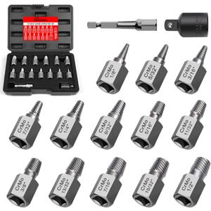 15 Pieces Screw Extractor Set, Easy Out Bolt Extractor Kit, 3/8" Inch Drive Hex Head Multi-Spline Bolt Remover Kit Tool for Removing Stripped, Broken Rusted Bolts Screws