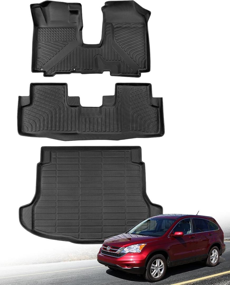 for Honda CR-V CRV 2011-2007 Floor Mats Cargo Liner LX SE EX EX-L Rubber Trunk Carpet All Season Weather Protector Waterproof Anti-Slip Tech,Automotive 2010 2009 2008 Car Interior Accessories Black