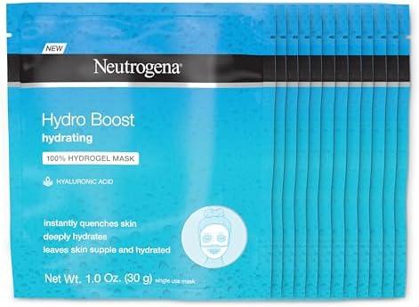 Neutrogena Hydro Boost Moisturizing & Hydrating 100% Hydrogel Sheet Mask, Face Mask for Dry Skin with Hyaluronic Acid, Gentle & Non-Comedogenic, 1 oz, 6 Pack