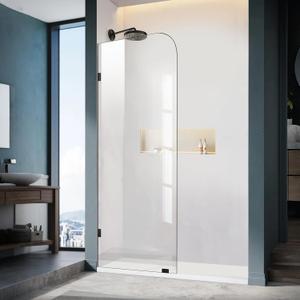Bathroom Shower Door, 24" W ×78" H Fixed Shower Glass Panel with Clamps, 3/8" (10mm) Glass Shower Doors, Clear Tempered Frameless Shower Panel in Matte Black, The Label Doesn't Match the Product, See Photos, Size 24"×78"