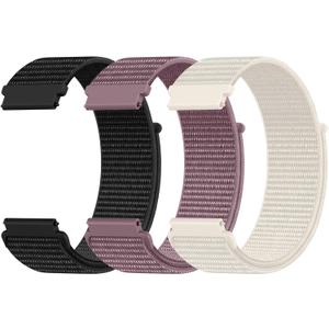 DaQin 22mm 20mm 18mm Quick Release Watch Band Compatible with Garmin Venu 3 2/Forerunner 255 265 955/Vivoactive 5 6 4 3, Nylon Watch Straps Adjustable Sport Replacement for Samsung Galaxy Watch 7 6 5 4/3 45mm/Galaxy Watch 46mm Men Women, 3 Packs (Black/Smoky Purple/Starlight)