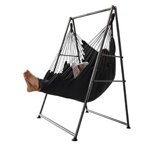 Hammock Chair Stand with X-Large Swing Chair with Footrest，Anti-Tip Thickened Weather-Resistant Iron Pipe Swing Frame, 450Lbs Stand Capacity Quick Assembly for Indoor Outdoor (Dark Grey)