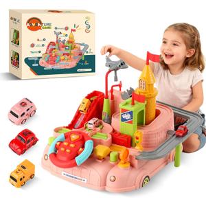 2026 Upgraded Car Adventure Toy for 3 4 5 6 Year Old Boys Girls, Race Track Toy with Steering Wheel & Sound, Montessori STEM Toys for Toddlers, Fine Motor Skills Birthday Gift for 3-5 Year Old Kids, 10 X 10.8 X 7.1 Inches
