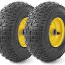 AR-PRO (2 Pack) 13 x 5.00-6" Tire and Wheel, Universal Tubeless Lawn Mower Tires with Rim, 3" Centered Hub and 3/4" Bushings - Fit for Most Riding Mower, Garden Lawn Tractor (Yellow Rims)