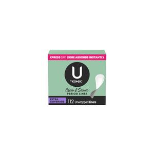 U by Kotex Panty Liners, Clean & Secure, Light Absorbency, Extra Coverage, 112 Count 