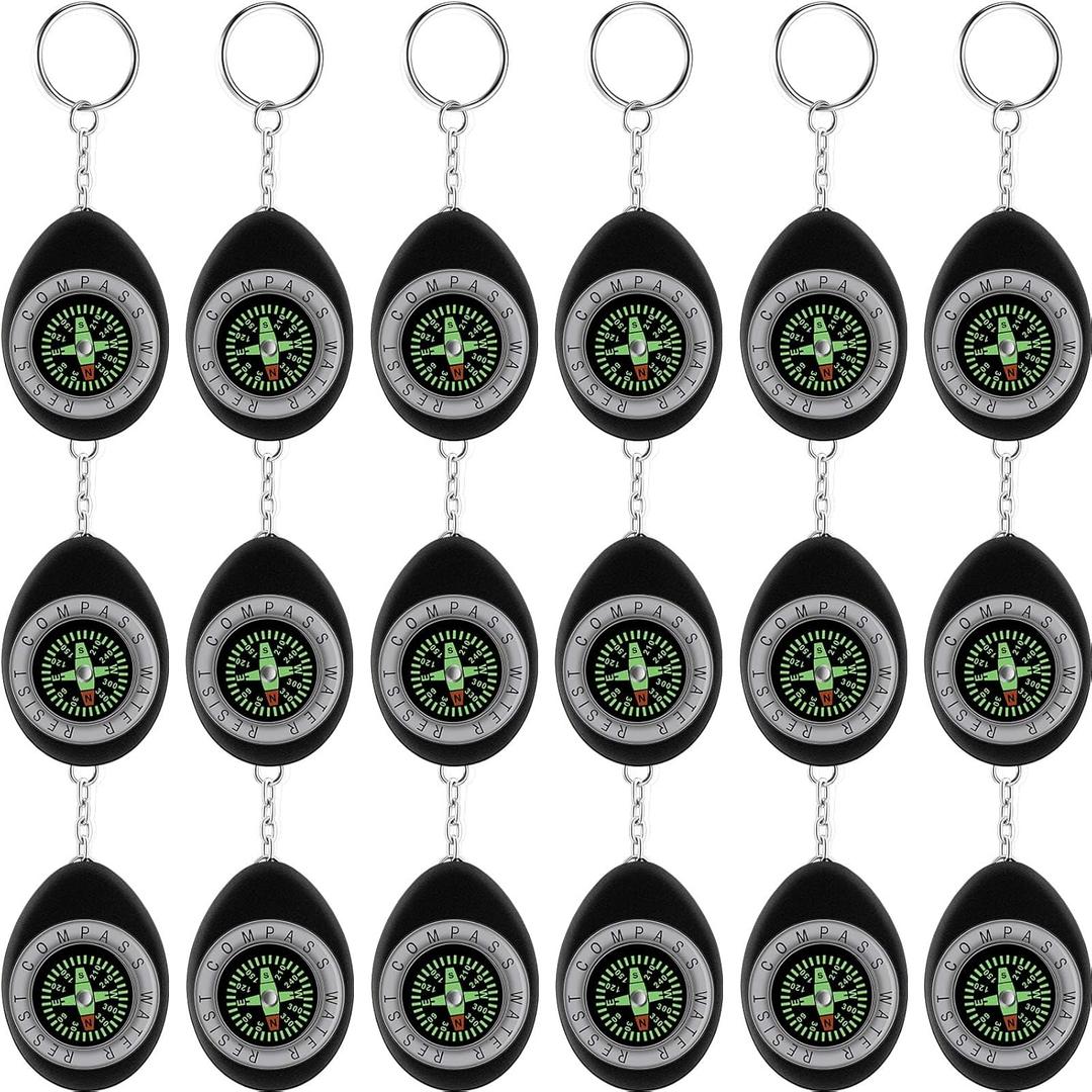 Janinka 18 Pcs Small Keychain Compass for Kids Hiking and Survival Mini Pocket Compass Bulk for Outdoor Camping Scout Party Favor (black)