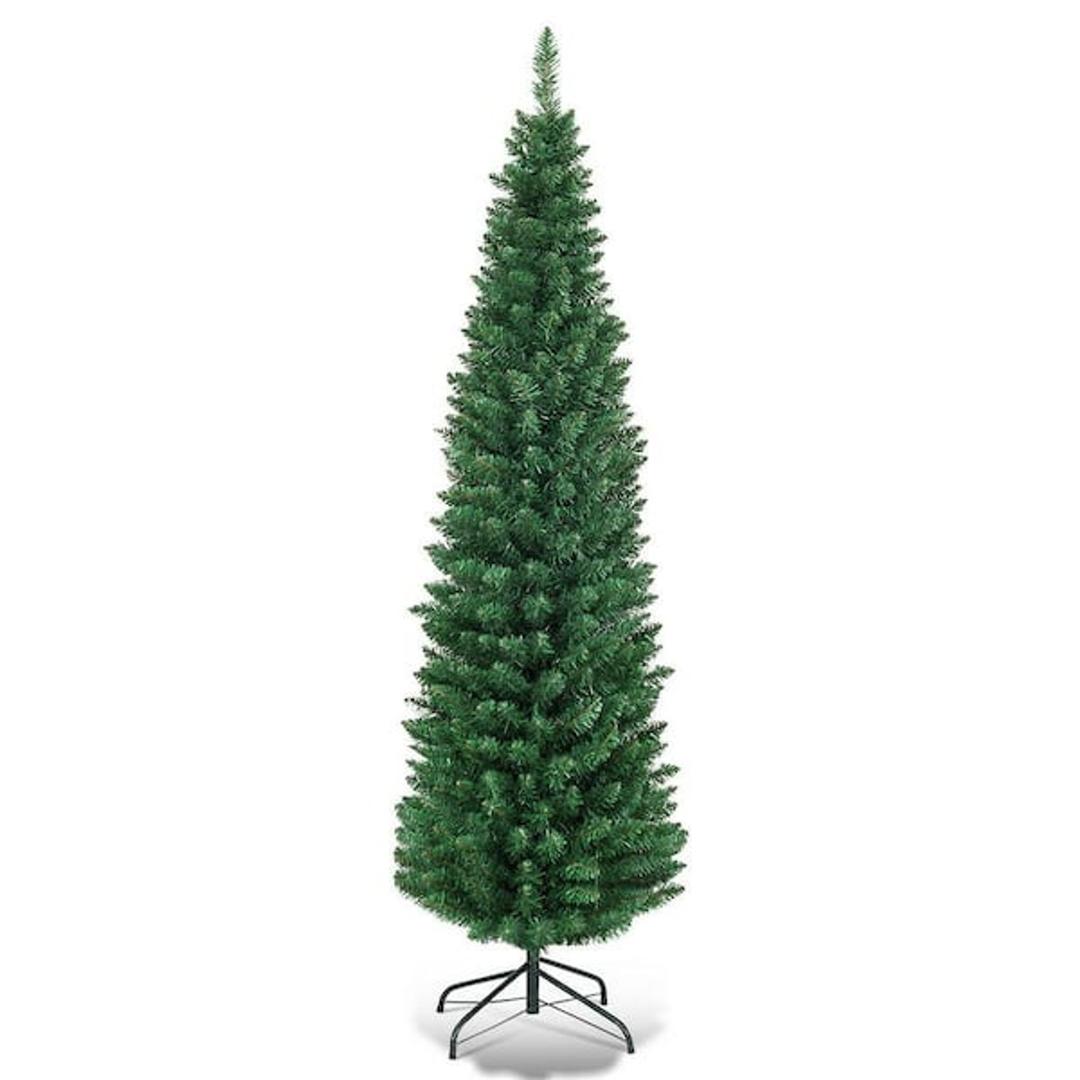 5 ft. PVC Unlit Artificial Slim Pencil Christmas Tree with Stand Home Holiday Decor Green