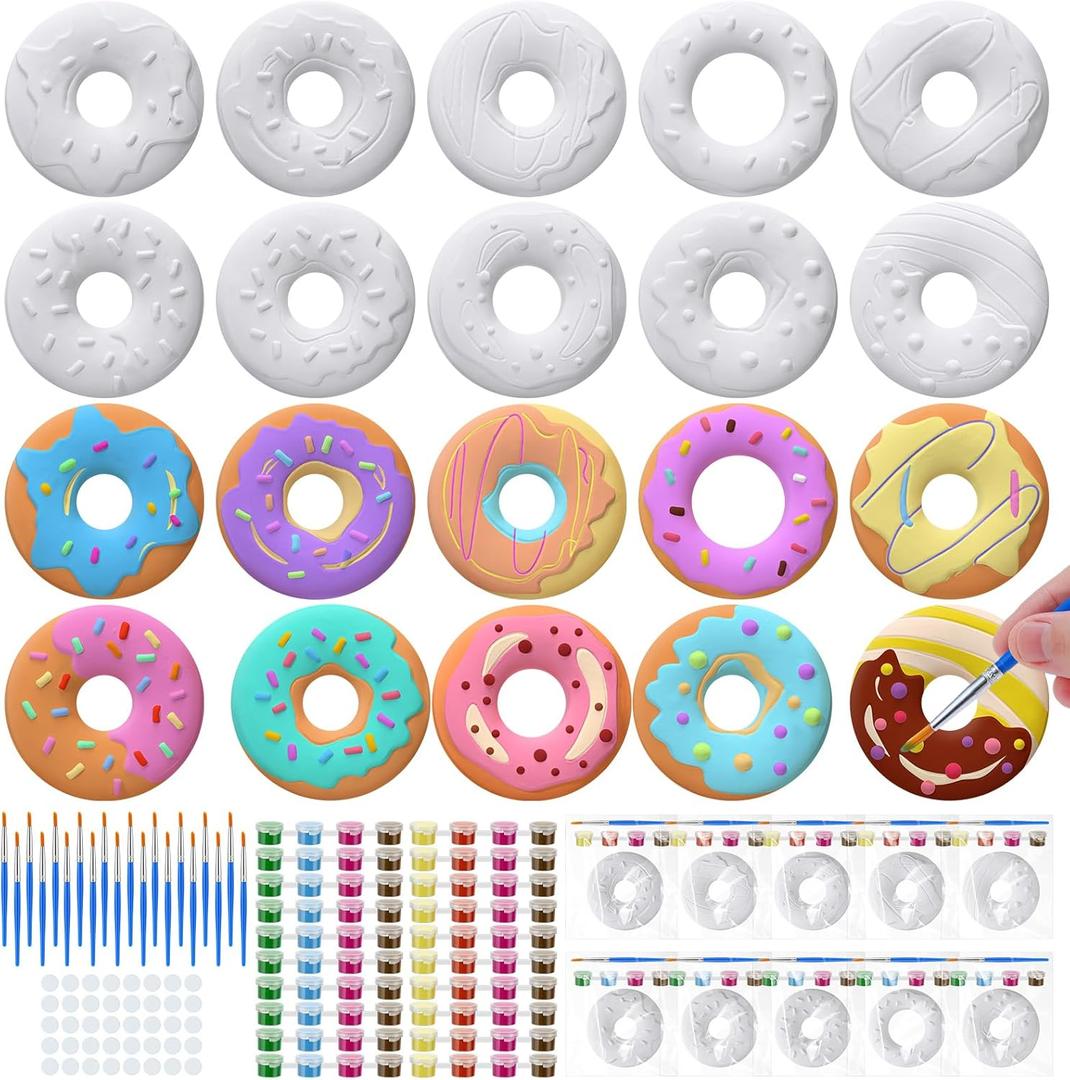 Simgoing 20 Set Donut Ceramic Painting Kit DIY Ceramic to Paint Your Own Donut Figurines Unpainted Plaster Arts and Craft for Adults Birthday Party Favors