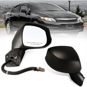 Right Passenger side Mirror Fits 2012-2015 Honda Civic with Power Glass Non-heated Without Turn Signal Light Replaces 76202TR0A01 (3 Pins) (Black)