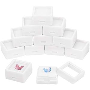 BENECREAT 36PCS White Gemstone Display Box Mini Square Acrylic Jewelry Box Container 1.2x1.2x0.6 with Clear Top Lids and Sponge for Festival Gems,Jewelry Packing