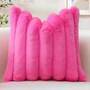 OTOSTAR Hot Pink Faux Rabbit Fur Throw Pillow Cover 18x18 Inch Soft Cozy Plush Striped Pillowcase Cushion Cover with Velvet Back for Sofa Couch Bed Living Room