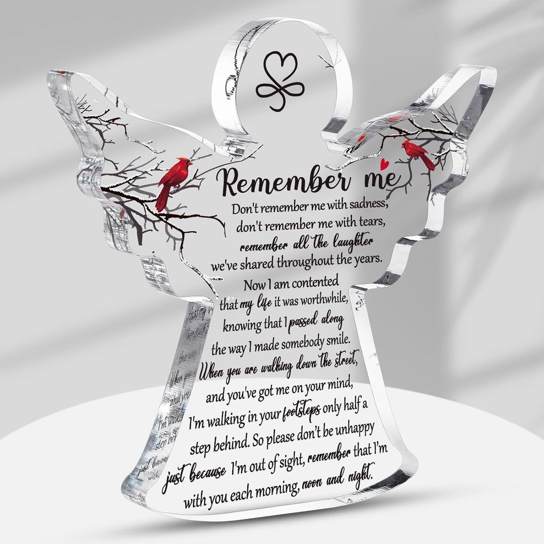 Jetec Sympathy Bereavement Gift Angel Red Cardinal Acrylic Memorial Gift for Loss of Loved One Remember Me Grieving Keepsake for Mom Dad Grandma Friend(Classic Cardinal)