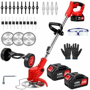 Weed Wacker Cordless, 24v Electric Weed Eater Battery Powered with 2 4.0 Ah Batteries, Lightweight Weed Wacker with Wheels & Blade, 3 in 1 String Trimmers for Women, Lawn Care, Garden, Yard
 