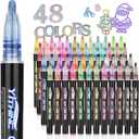 Outline Shimmer Markers, Tween Teen Girl Gifts Trendy Stuff, 48 Glitter Metallic Gel Pens Coloring, Arts and Crafts Drawing Supplies Kits Birthday Gift for Kids Girls Ages 4, 6, 8, 10, 12 Year Old