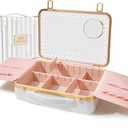 ROWNYEON Portable Travel Makeup Case With Light Up Mirror & Removable Divider - Train Case Organizer for Girls & Makeup Artist, Hairstylist - 10x Mirror (White)