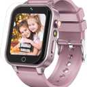 1.5 Inches Kids Smart Watch for Boys Girls, 26 Puzzle Games, Smartwatch with Camera, Pedometer, Video Voice Music Player Learning Card, Birthday Gift for 3-12 Years Children (Pink)