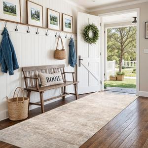 3x8 Hallway Washable Runner Rug - Non-Slip Kitchen Rugs with Rubber Backing Abstract Neutral Low-Pile Carpet Runners for Laundry Room Home Decor Bedroom Bathroom Entryway (Beige Blue,3x8)