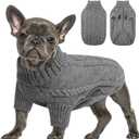 Queenmore Small Dog Pullover Sweater, Cold Weather Cable Knitwear, Classic Turtleneck Thick Warm Clothes for Chihuahua, Bulldog, Dachshund, Pug (Slate Grey, Large)