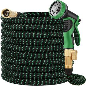 100ft Expandable Garden Hose w/10 Function Nozzle Sprayer, Lightweight Flexible Water Hose with Durable Collapsible Latex Core & Solid Brass Fittings, 100ft Retractable Stretch Hose(Black Rose Gold)