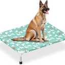 Cute Alpaca Print Elevated Dog Bed - Portable Cooling Pet Cot for Medium Dogs - Breathable Thickened Fabric Hammock, Crate Compatible, Indoor & Outdoor Use