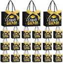 Jetec 45 Pack 2025 Graduation Gift Bags Bulk Small Congrats Bags with Handle and Bow Ribbon 5.5 x 4.7 x 2.5 Inch Grad Paper Treat Gifts Party Favor Supplies for College High School(Black Gold)
