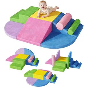 Teckid Toddler Climbing Toys 8-Piece Indoor Soft Foam Blocks Set, Safe Crawling, Climbing and Sliding Play Gym for Kids, Baby Climbing Playset