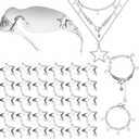 Y2k Accessories Set Included Star Y2k Silver Necklace Grunge Layered Necklace Y2K Sunglasses Star Hair Clip Y2k Silver Hair Clips Vintage Jewelry Set for Women