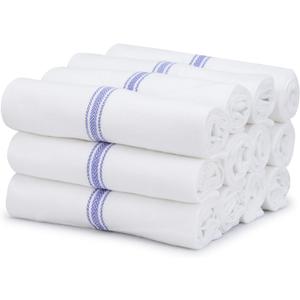 THREAD SPREAD Kitchen Towels Set - 100% Cotton Dish Towels for Kitchen - Pack of 12 Super Absorbent Kitchen Hand Towel - Blue Tea Towels - Quick Dry & Soft Durable Dish Cloths - 15x25, Blue Stripe (Stripe Blue)