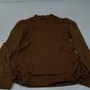 Women's Maternity Shirt Long Sleeve Top Swiss Dot Mock Neck Ribbed Knit Striped Ruched Side Blouse (Medium, Brown)