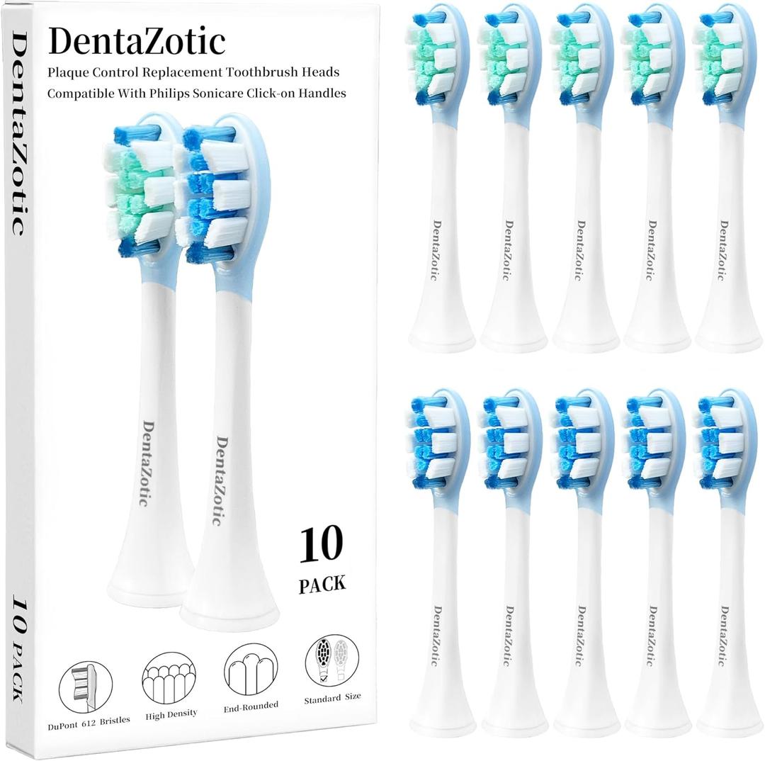 Plaque Control Replacement Heads for Philips Sonicare, Electric Toothbrush Replacement Heads for Adults, Soft Bristles, White 10 Pack