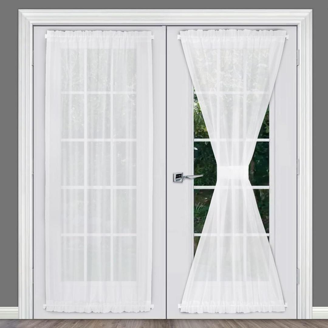 Rose Home Fashion Voile French Door Curtains Set of 2 Panels, Sidelight Curtains for Front Door with Tieback, Privacy Sheer Doorway Light Filtering Panels, White, W40 x L72 Rose Home Fashion Voile French Door Curtains Set of 2 Panels, Sidelight Curtains for Front Door with Tieback, Privacy Sheer Doorway Light Filtering Panels, White, W40 x L72