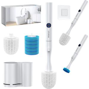 Electric Toilet Brush and Holder Set, Redagod Multi-function Toilet Bowl Cleaners with Solid Handle and Durable Bristles Easy Deep Cleaning for Bathroom,Rechargeable,5 Refills Disposable Cleaner Brush