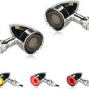 Motorcycle Rear LED Tail Lights Universal Turn Signals Chrome Bullet Running Light Motorbike Brake Taillights Compatible with Harley Honda Suzuki Yamaha Kawasaki