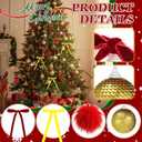 Poen 64 Pcs Christmas Tree Ornaments Set 48 Velvet Christmas Tree Bows 16 Shatterproof Xmas Balls 2.36' Plush Sequins Ball 7' Vintage Bow for Home Xmas Party Winter Supplies(Red,Gold,Yellow)