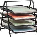 Mind Reader 4-Tier Paper Tray, Desktop Organizer, File Storage, Workspace, Office, Metal Mesh, 12"L x 13.75"W x 12.5"H, Black