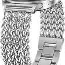 Minyee Metal Band Compatible with Samsung Galaxy Watch 8 40mm 44mm/ 8 Classic 46mm Bands, No Gap One-Click Dressy Stainless Steel Metal Gold Multi-chain Strap Mermaid Style Link Bracelet Wristband (Silver)