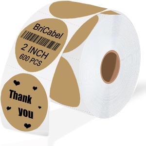 2 Inch Brown Round Thermal Labels,600 Labels/Roll, Self-Adhesive Circle Inventory Stickers, Multi-Purpose Round Roll Thermal Printing Stickers for Business and Domestic Use