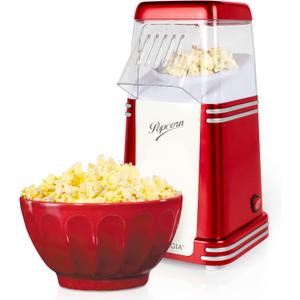 Nostalgia Hot-Air Electric Popcorn Maker, 8 Cups, Healthy Oil Free Popcorn with Measuring Scoop, Retro Red