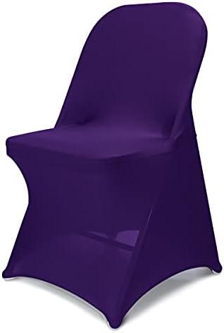 Babenest Spandex Folding Chair Covers Upgraded 10 PCS Universal Stretch Washable Fitted Chair Slipcovers Protector for Wedding, Holidays, Banquet, Party, Celebration (Purple)