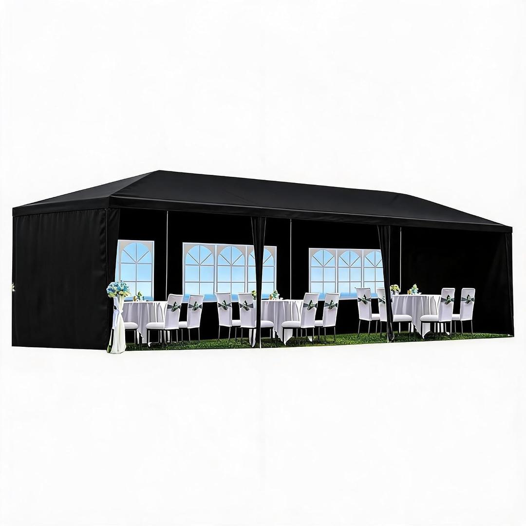 Garvee 10'x30' Party Tent, Outdoor Wedding Canopy Tent | with 5 Removable Sidewalls, Waterproof Heavy Duty Gazebo Shelter for Parties BBQ Events Garden Backyard Patio, Black